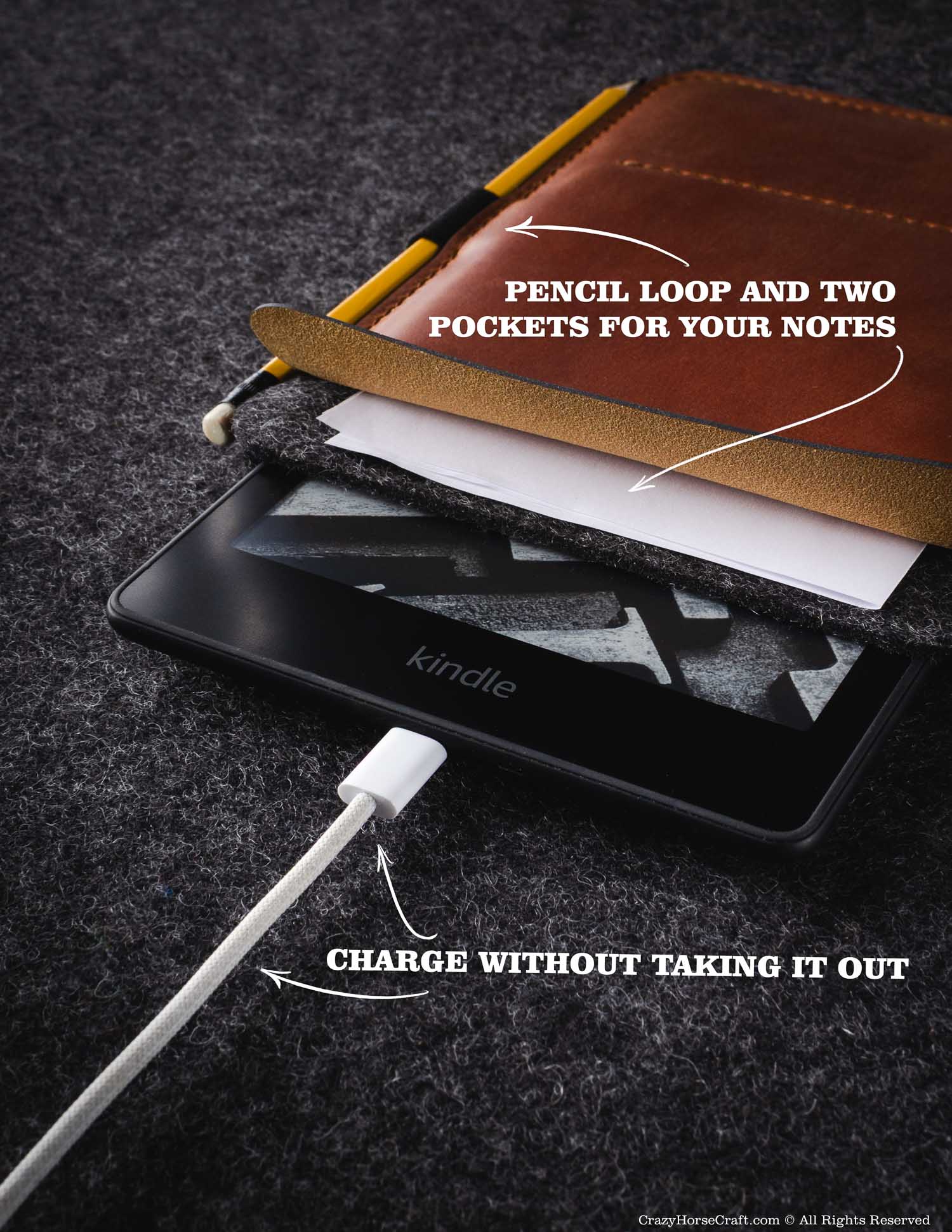 Klassische Leder & Filz Kindle Tasche / Hülle