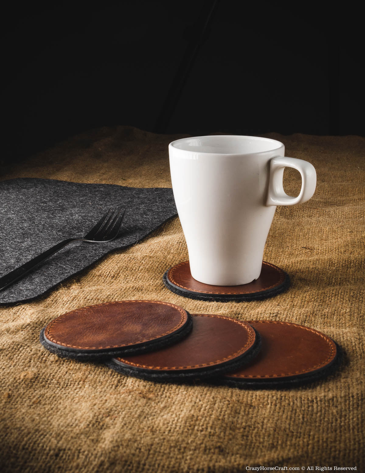 Veg-Tanned Leather Coasters 4pcs Set