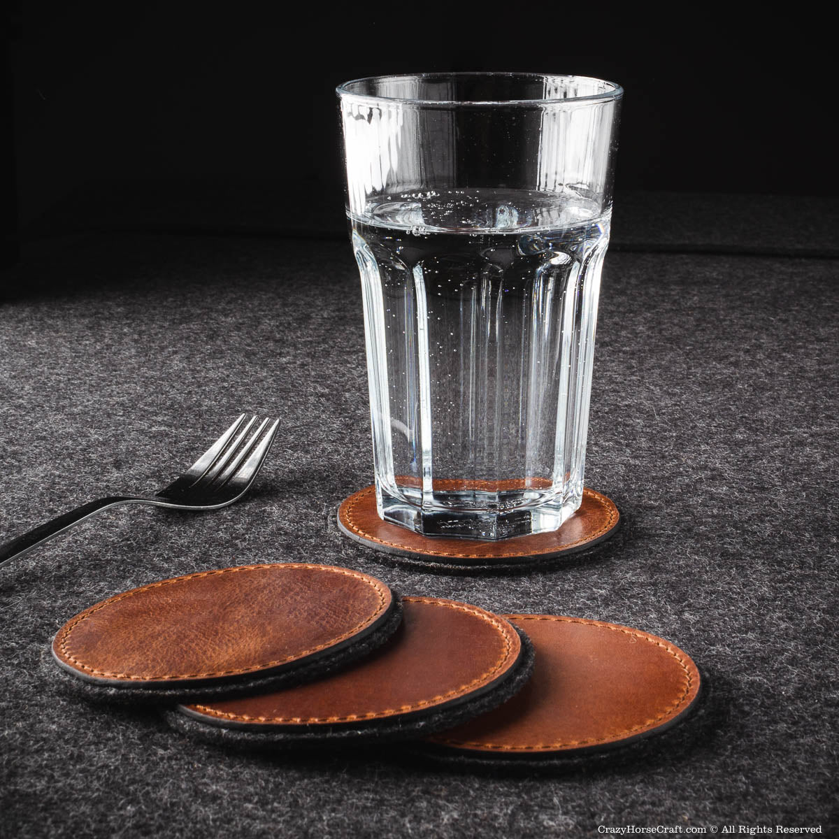 Veg-Tanned Leather Coasters 4pcs Set