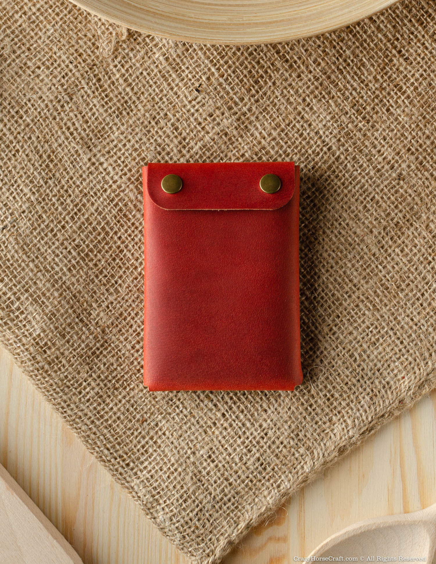 Minimalistic leather wallet card holder Fragola Red vegetable tanned leather