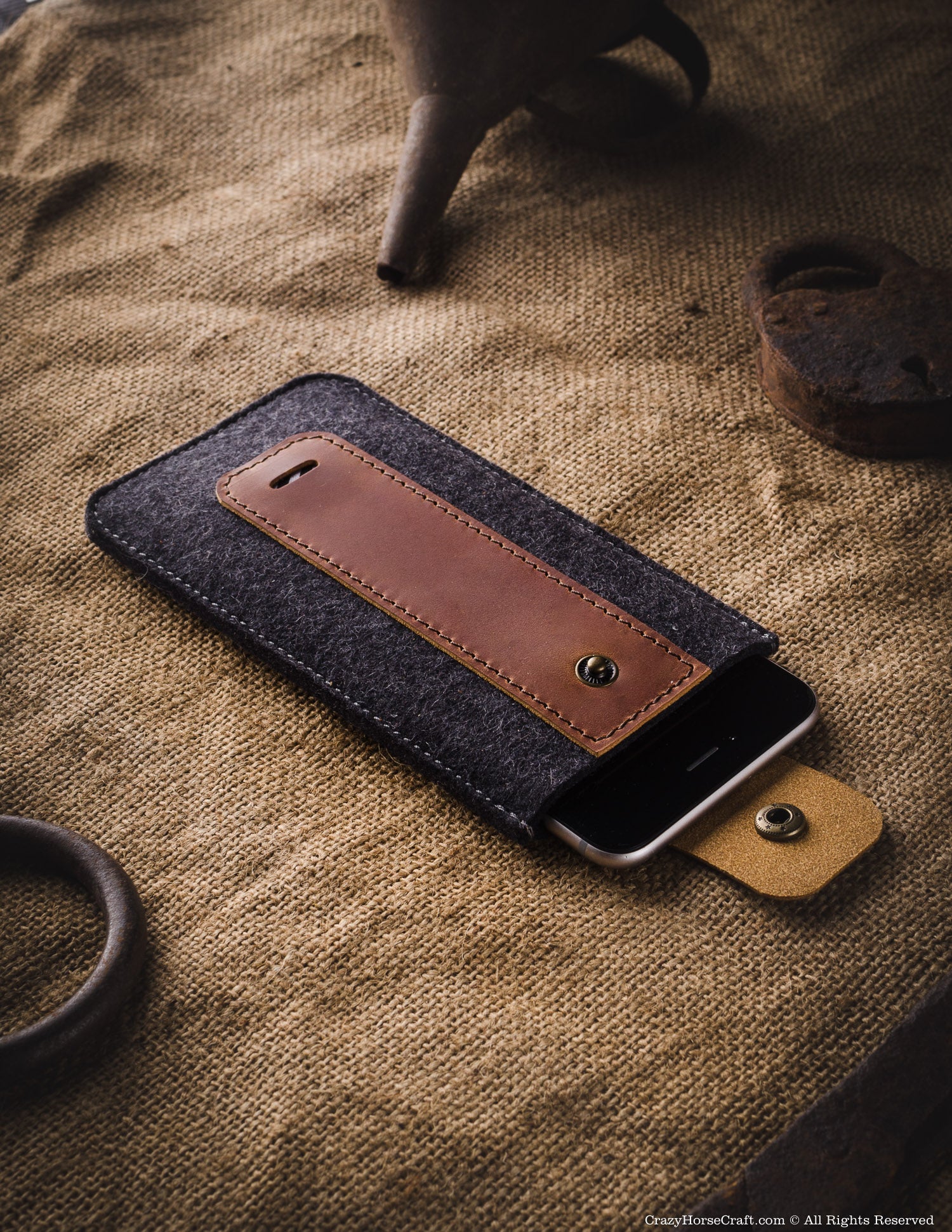 Wool Felt Phone Sleeve / Case | Classic Brown