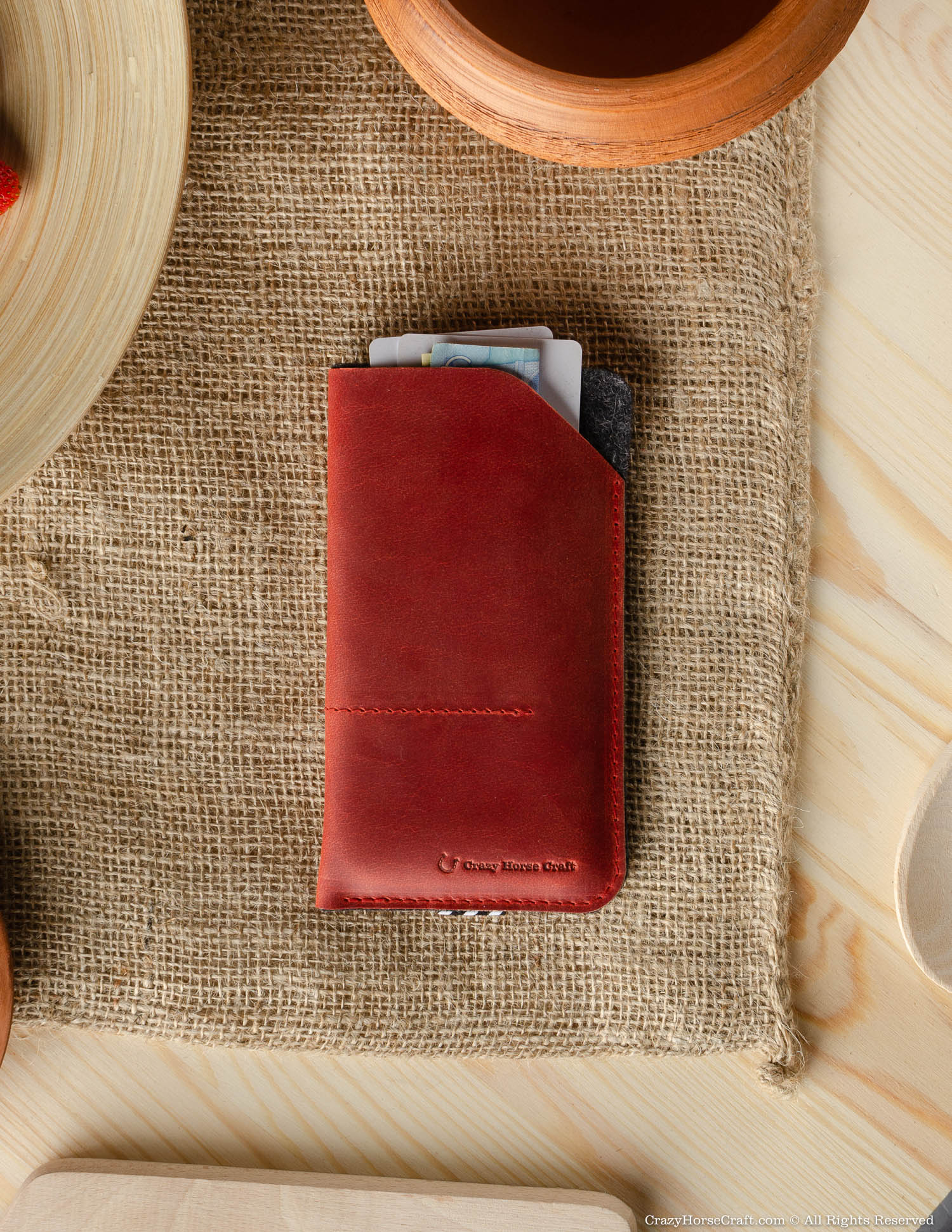 Leder Handytasche / Geldbörse mit Kartenfächern | Fragola Red