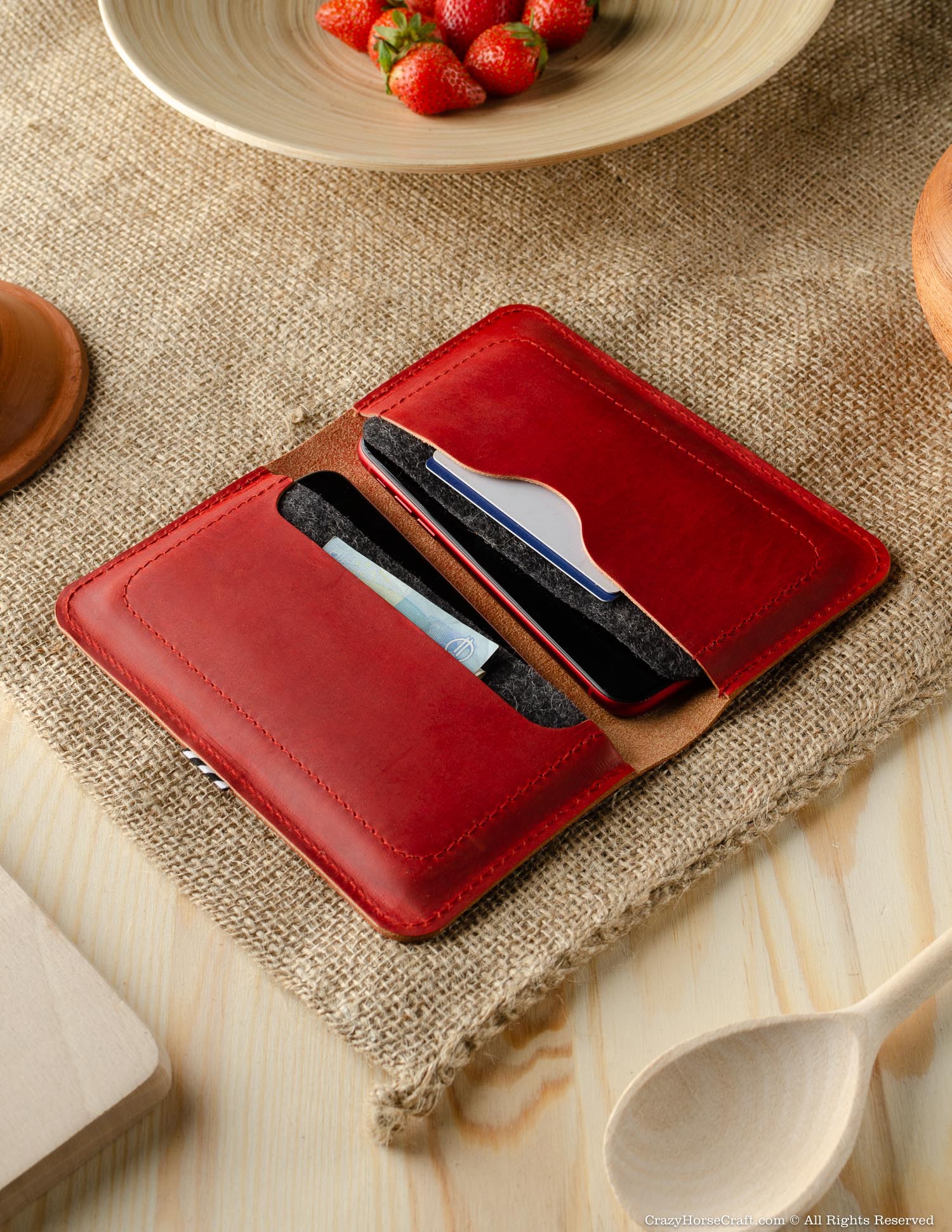 Leather wallet / case for two phones | Fragola Red