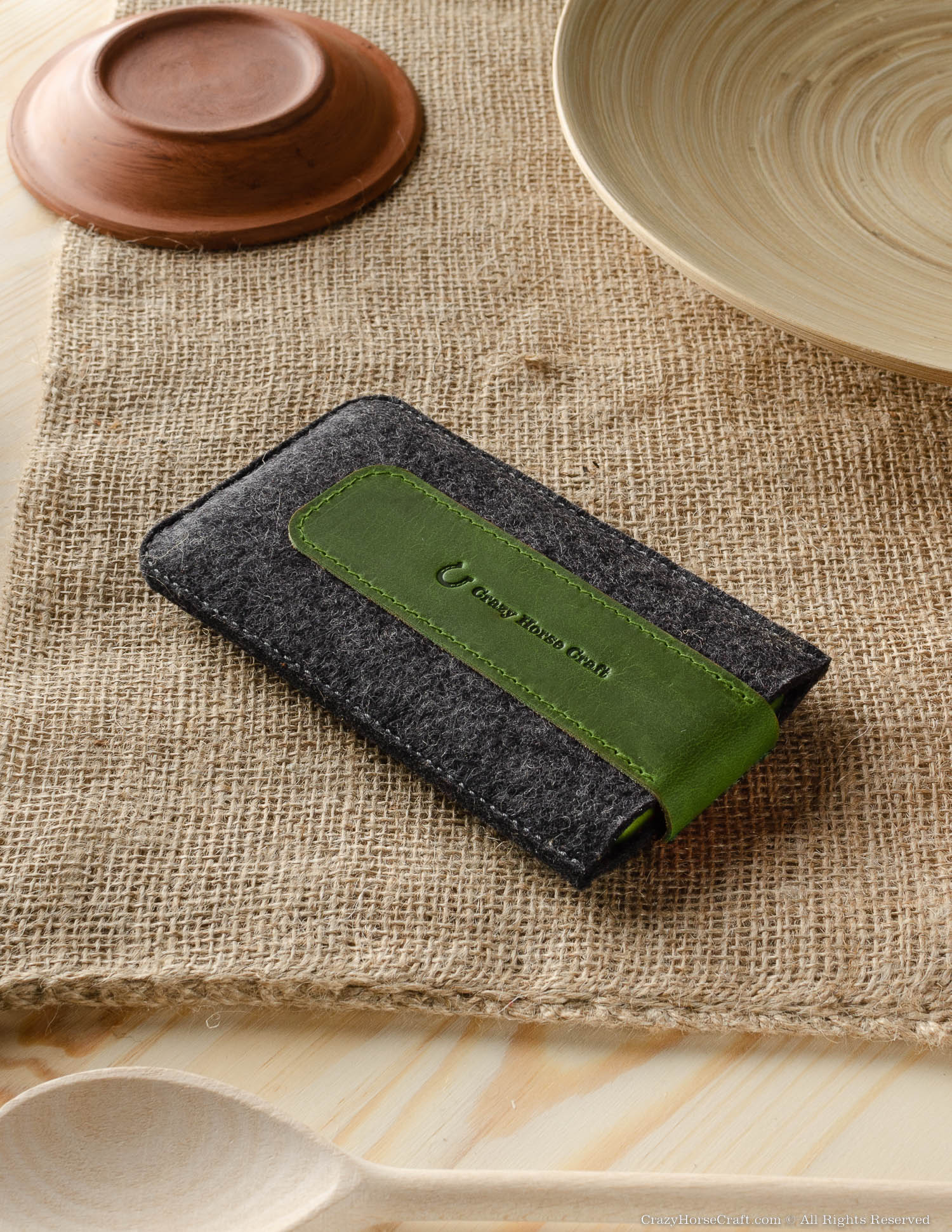 Wool Felt Phone Sleeve / Case | Alpine Green