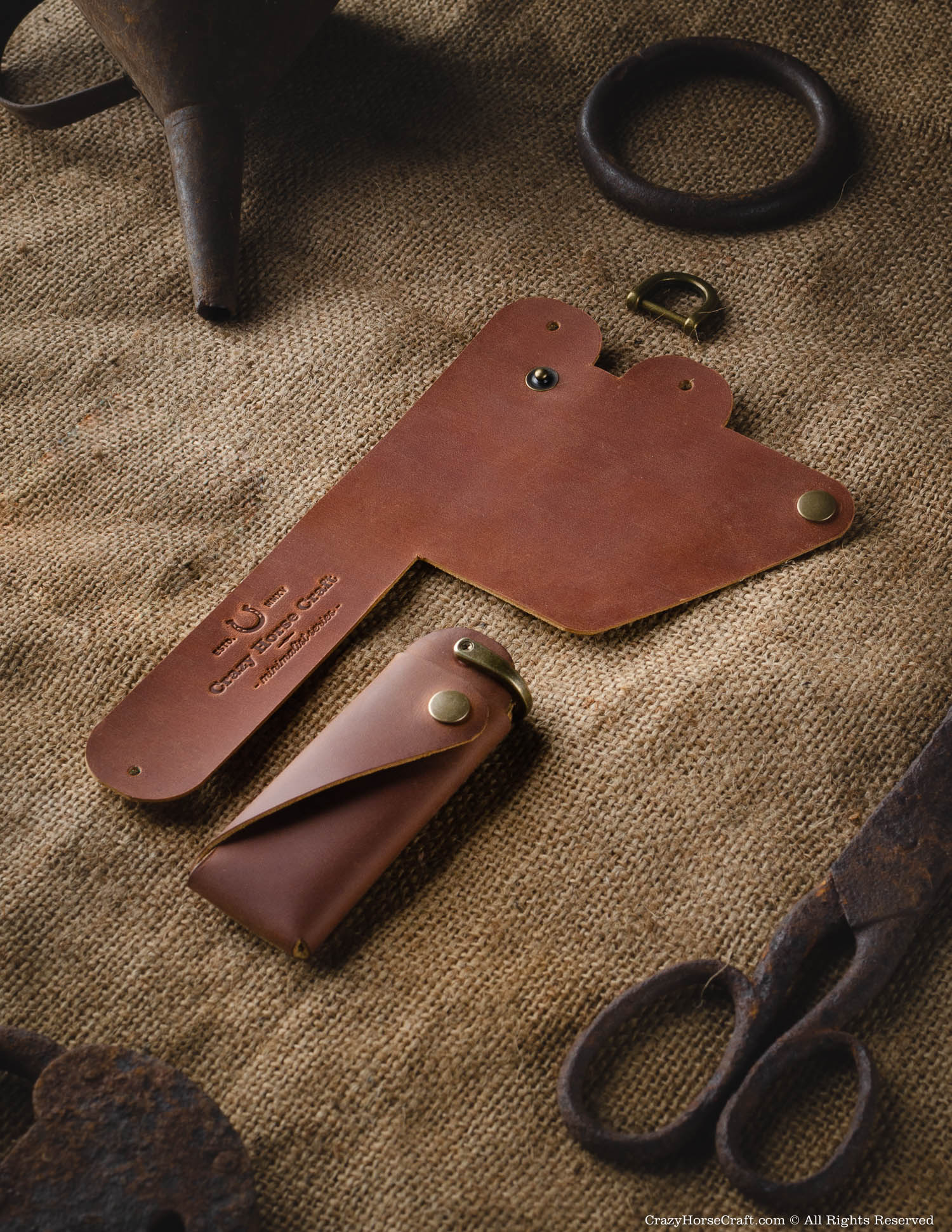Set of Crazy Horse Leather Slim Card Holder and Key Holder