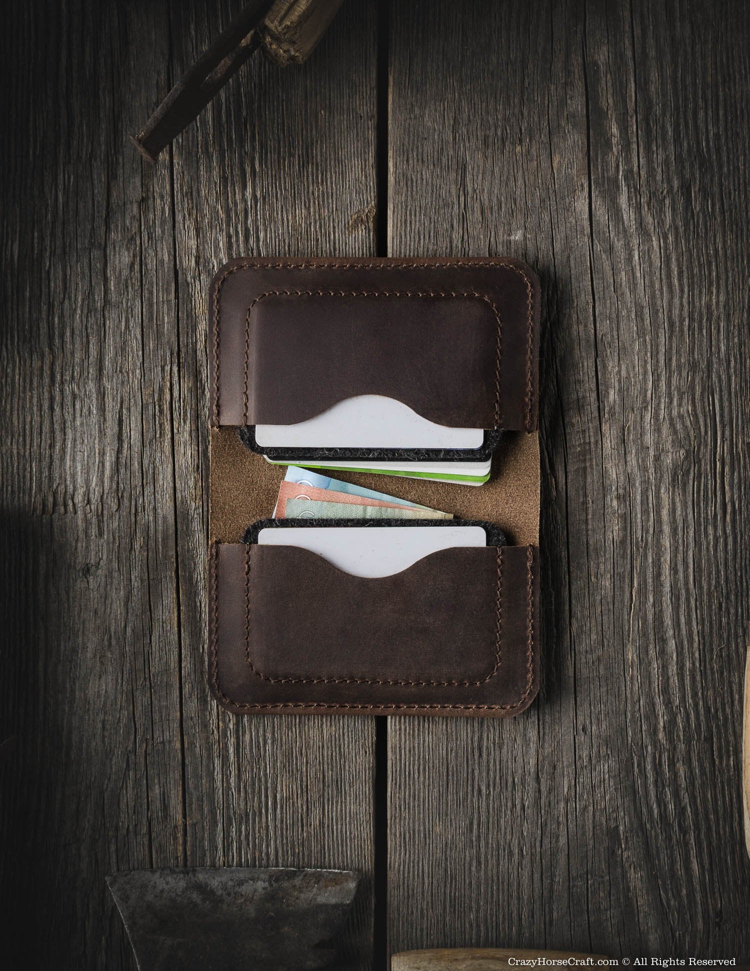 Vegetable tanned Leather Wallet & Credit Card Holder | wood Brown