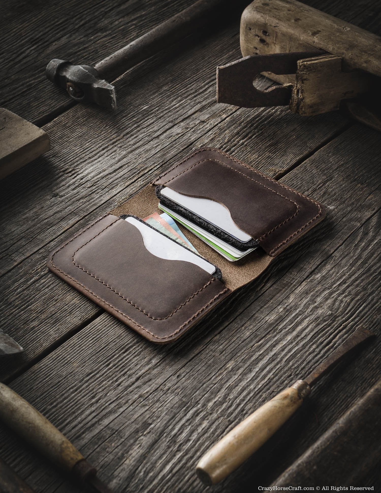 Vegetable tanned Leather Wallet & Credit Card Holder | wood Brown