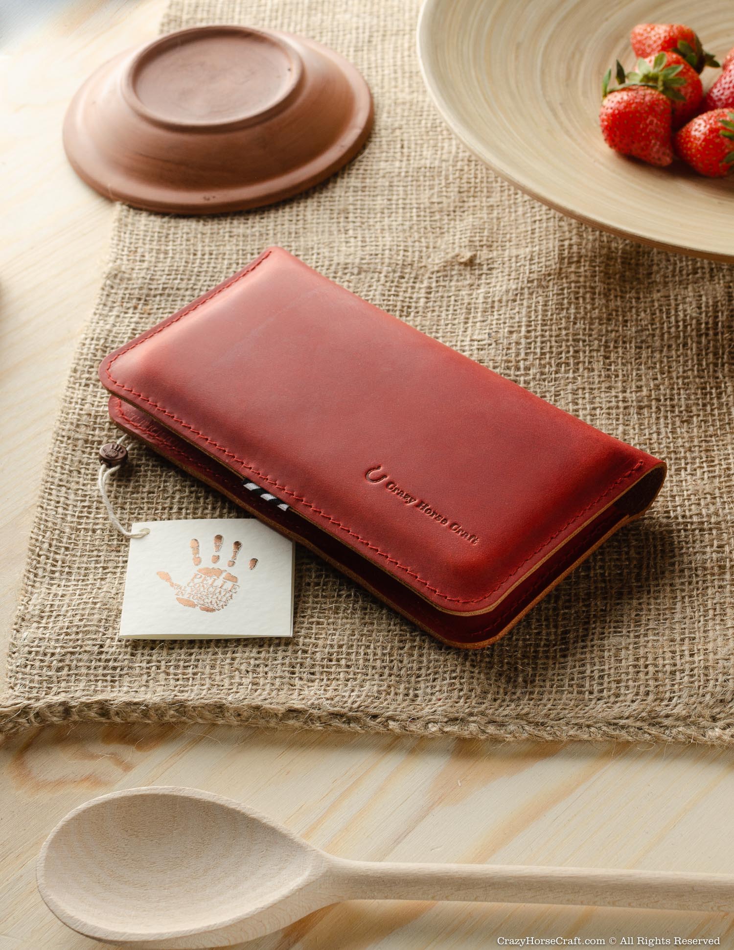 Leather wallet / case for two phones | Fragola Red