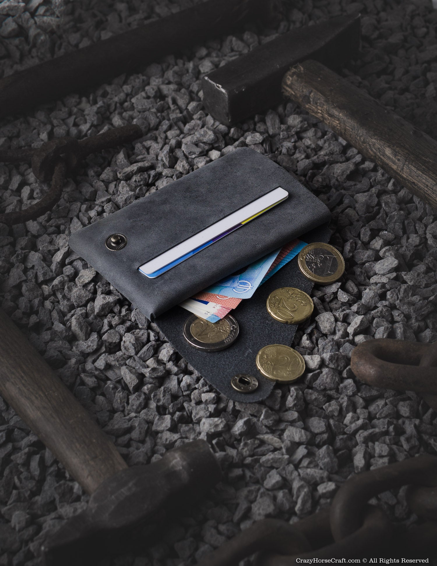 Minimalistisches Portemonnaie/Kartenetui aus Leder | Stone Grey