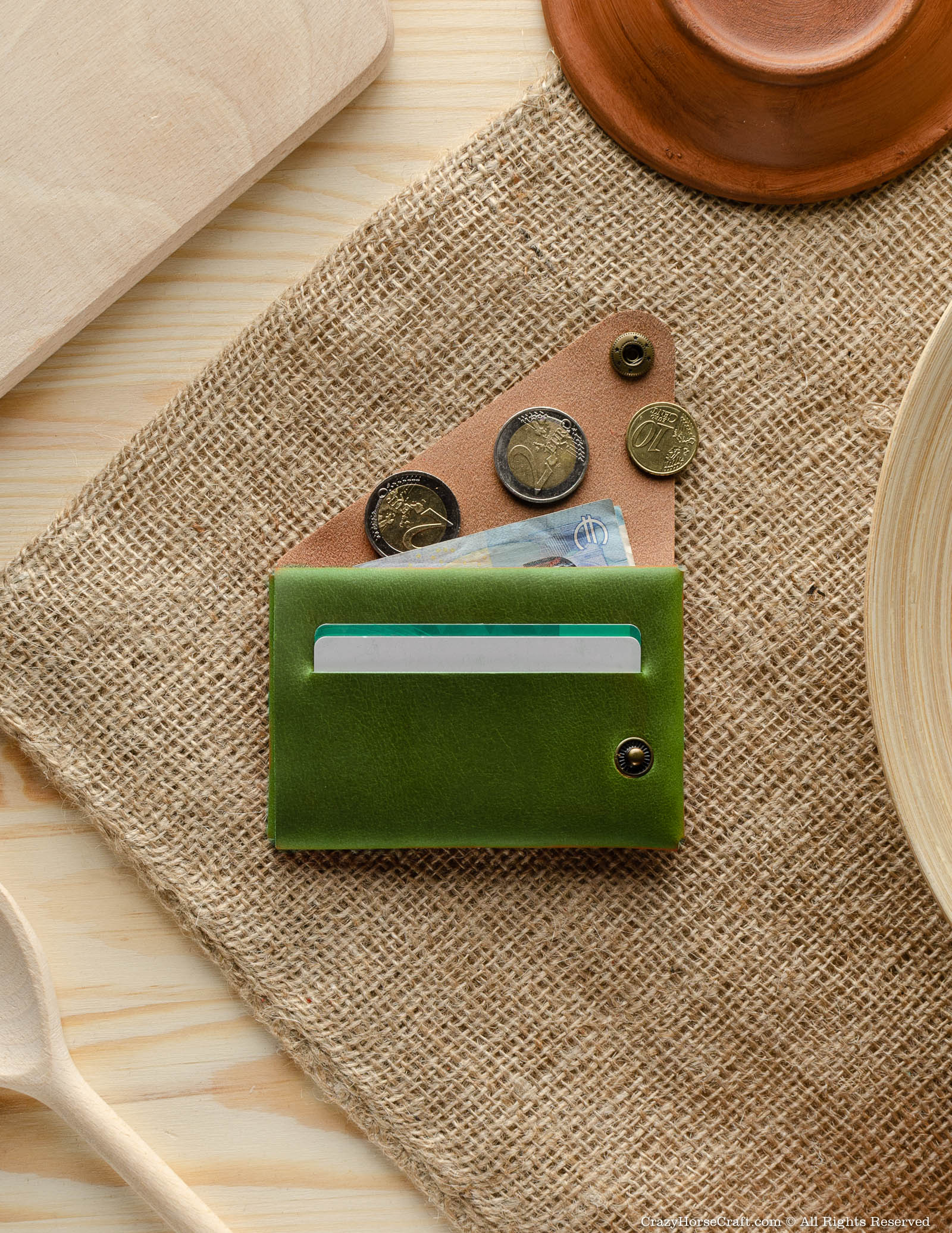 Minimalistisches Portemonnaie/Kartenetui aus Leder | Alpine Green