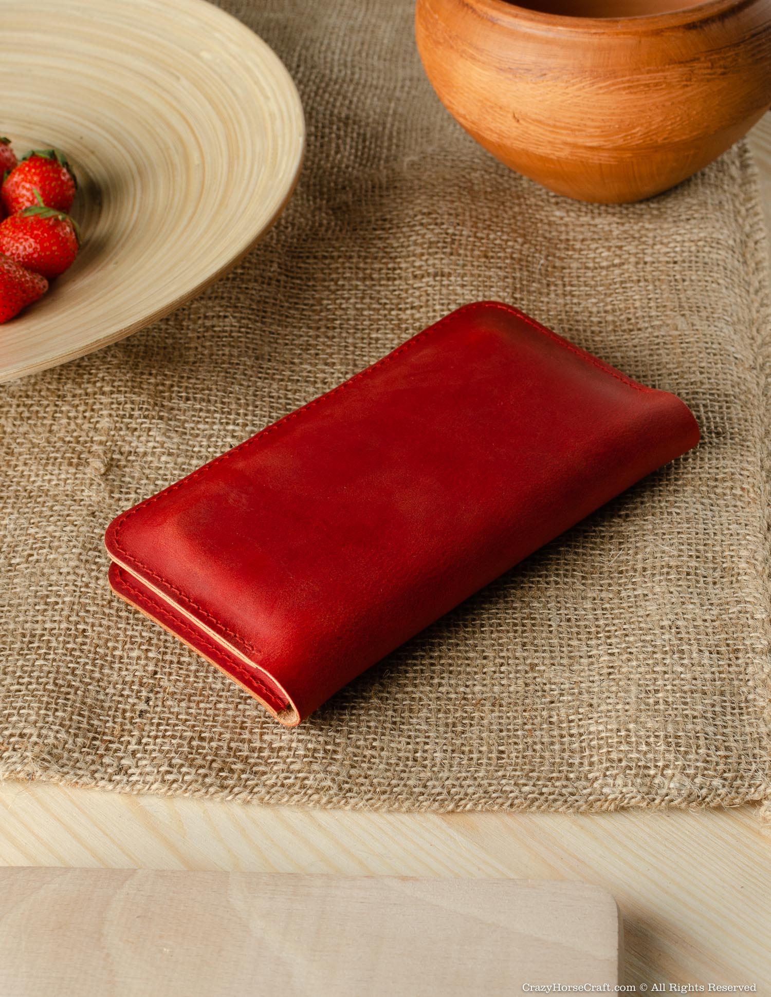 Leather wallet / case for two phones | Fragola Red