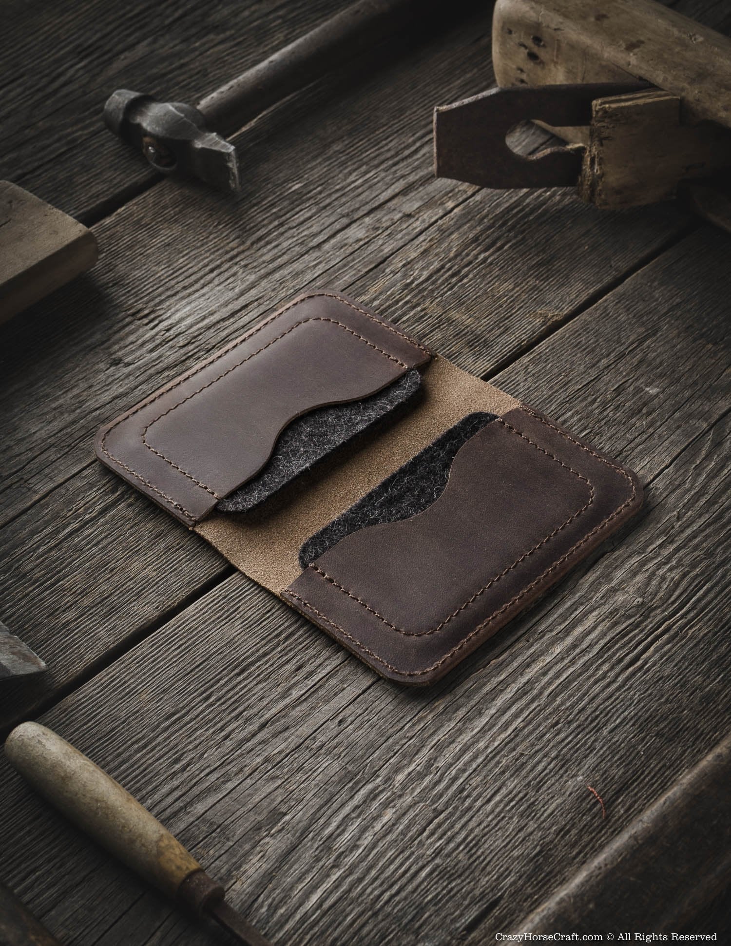 Vegetable tanned Leather Wallet & Credit Card Holder | wood Brown