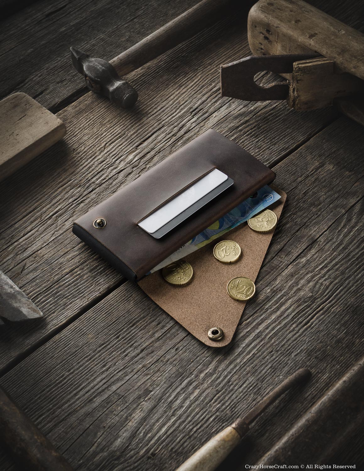 Minimalist Leather Wallet / Phone Case | Wood Brown