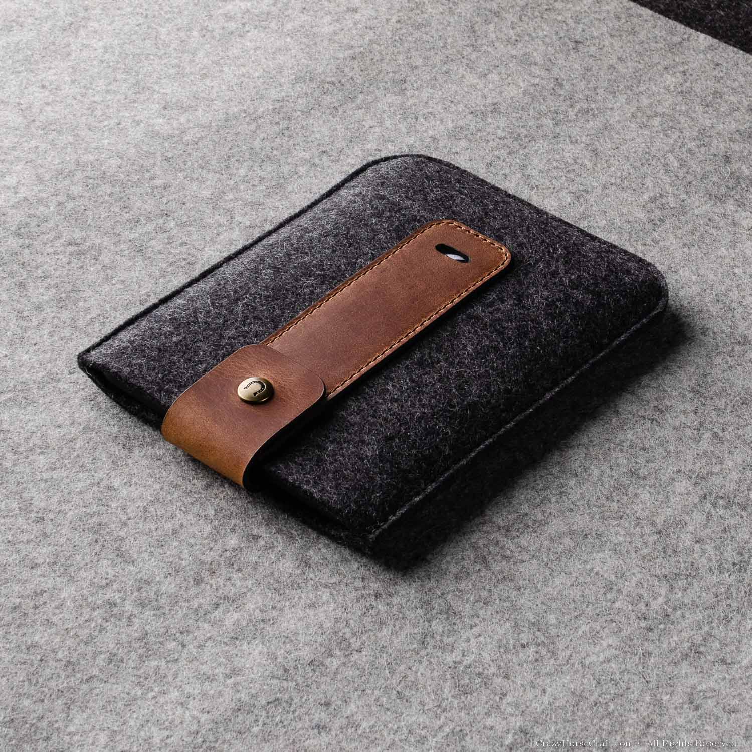 Wool Felt and Leather Kindle eBook Sleeve / Case