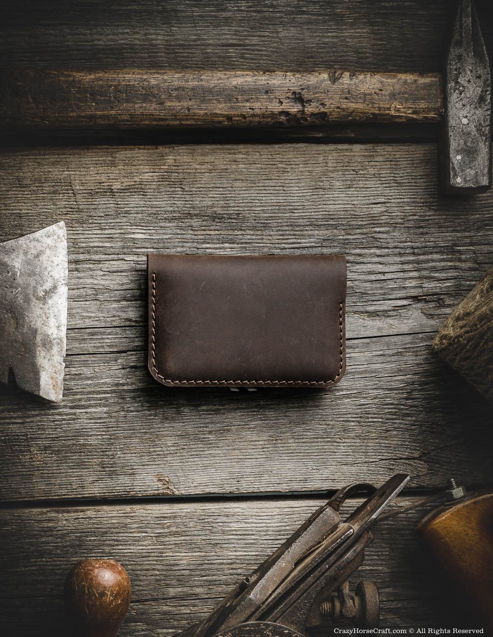 Leather vintage style wallet, brown, cardholder back