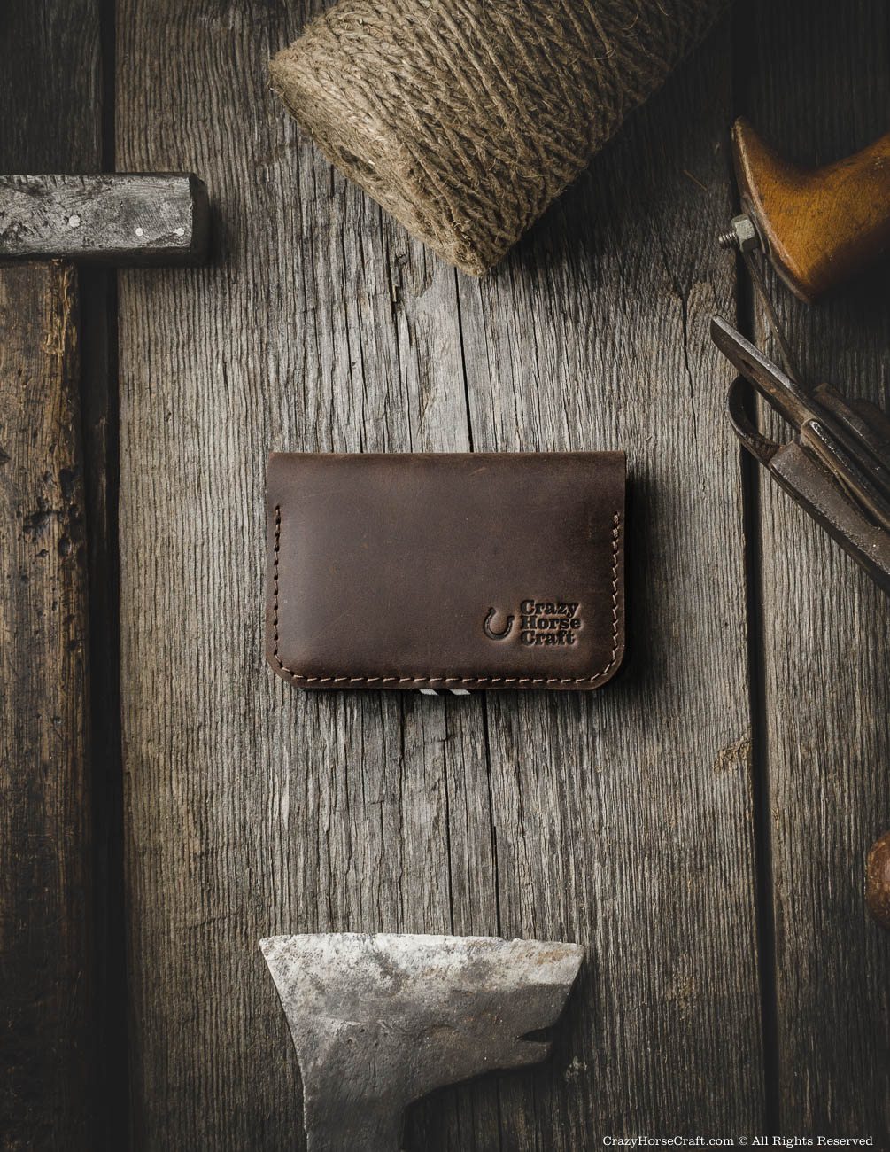 Leather business card holder, wallet, brown, wool felt