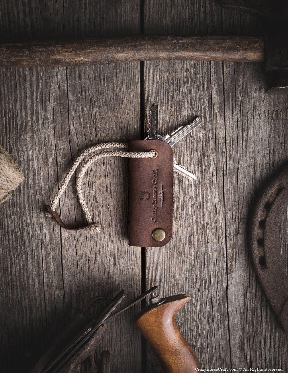 Leather key organiser wool felt, holder, brown front