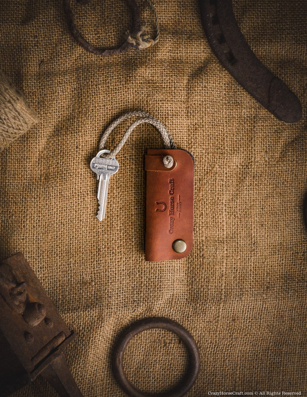 Leather key organiser, holder, orange side