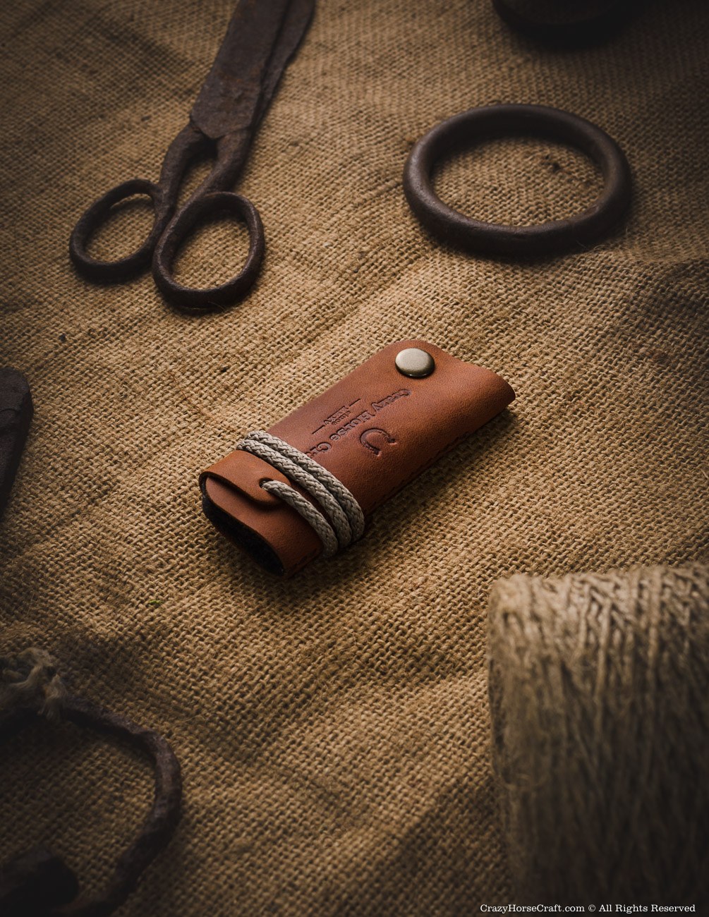 Leather key organiser wool felt, holder, brown side