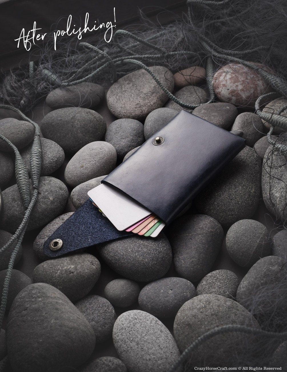 Minimalistic blue genuine leather wallet