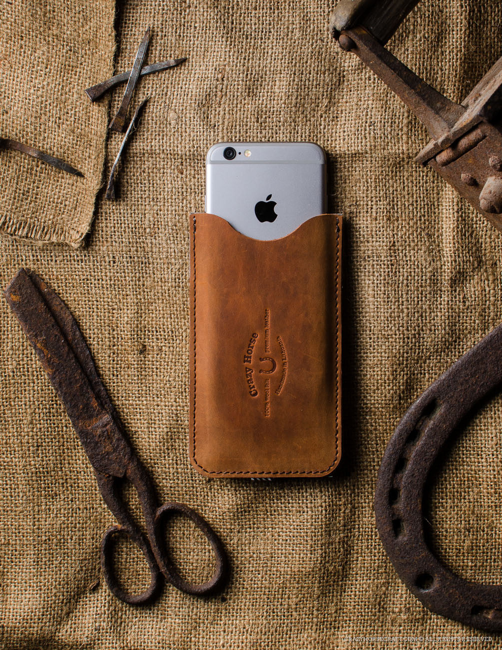 Leather Orange iphone 6s Case wool felt handmade front