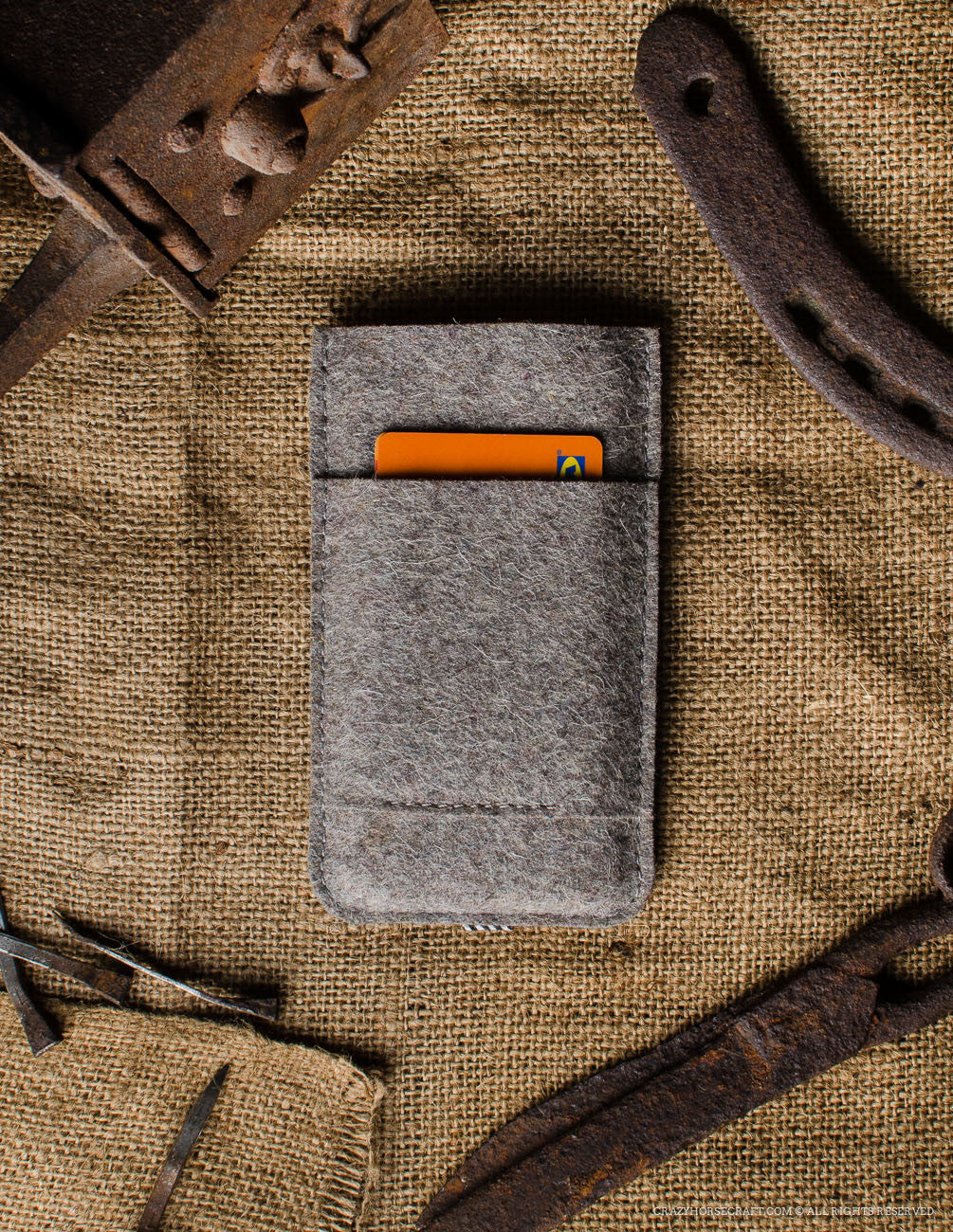 Leather Orange iphone 6s Case wool felt handmade back