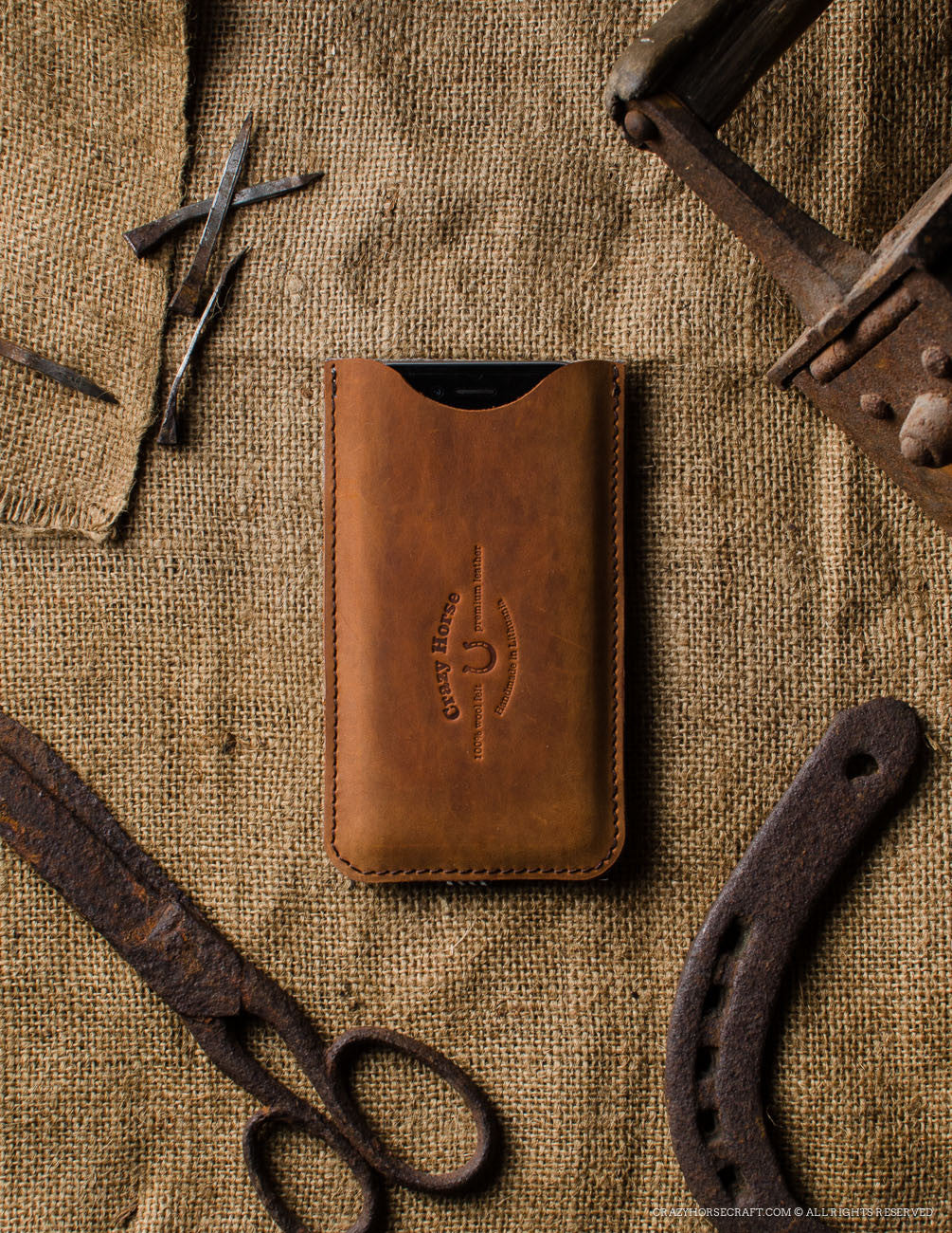 Leather Orange iphone 6s Case wool felt handmade front
