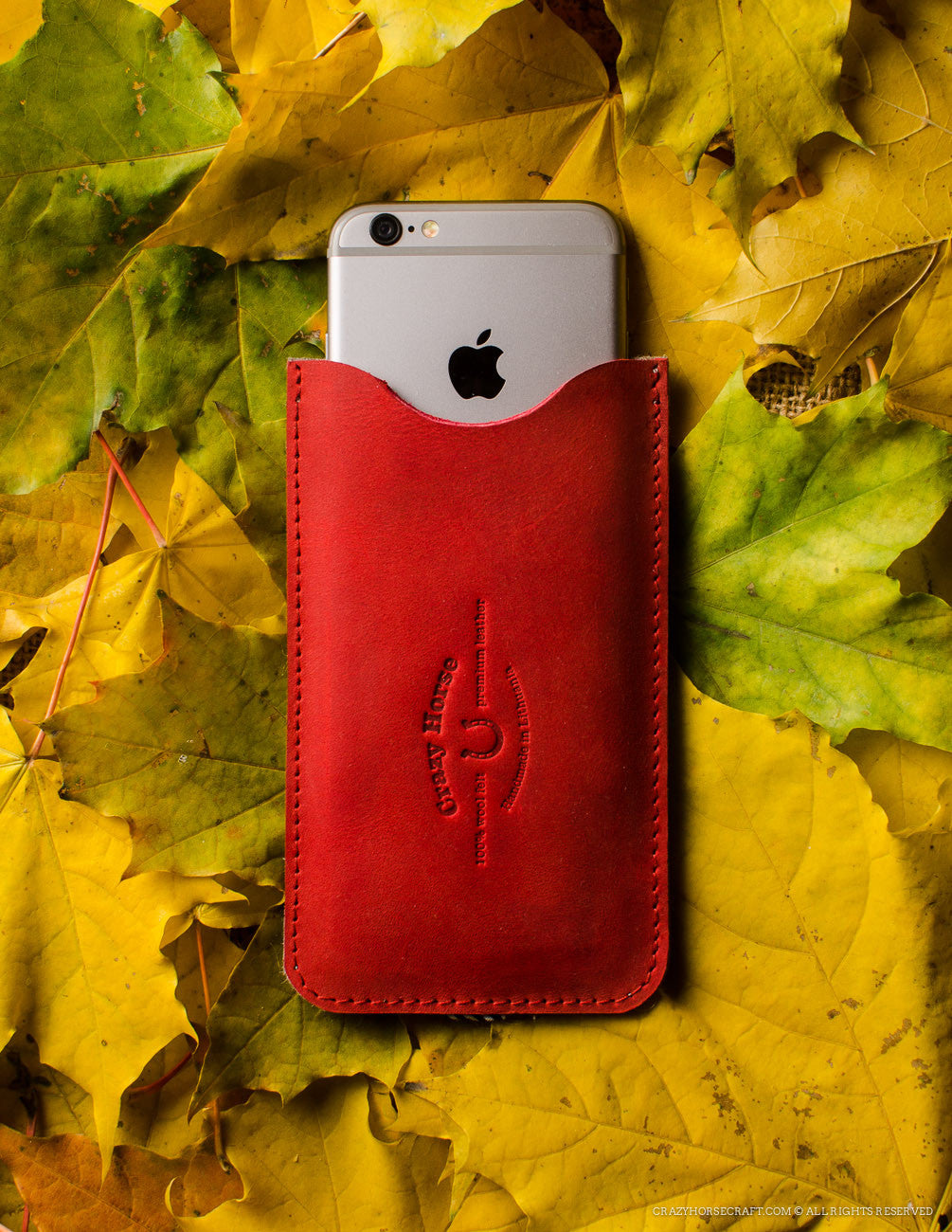 Leather Red Iphone 6s case wool felt with cardholder