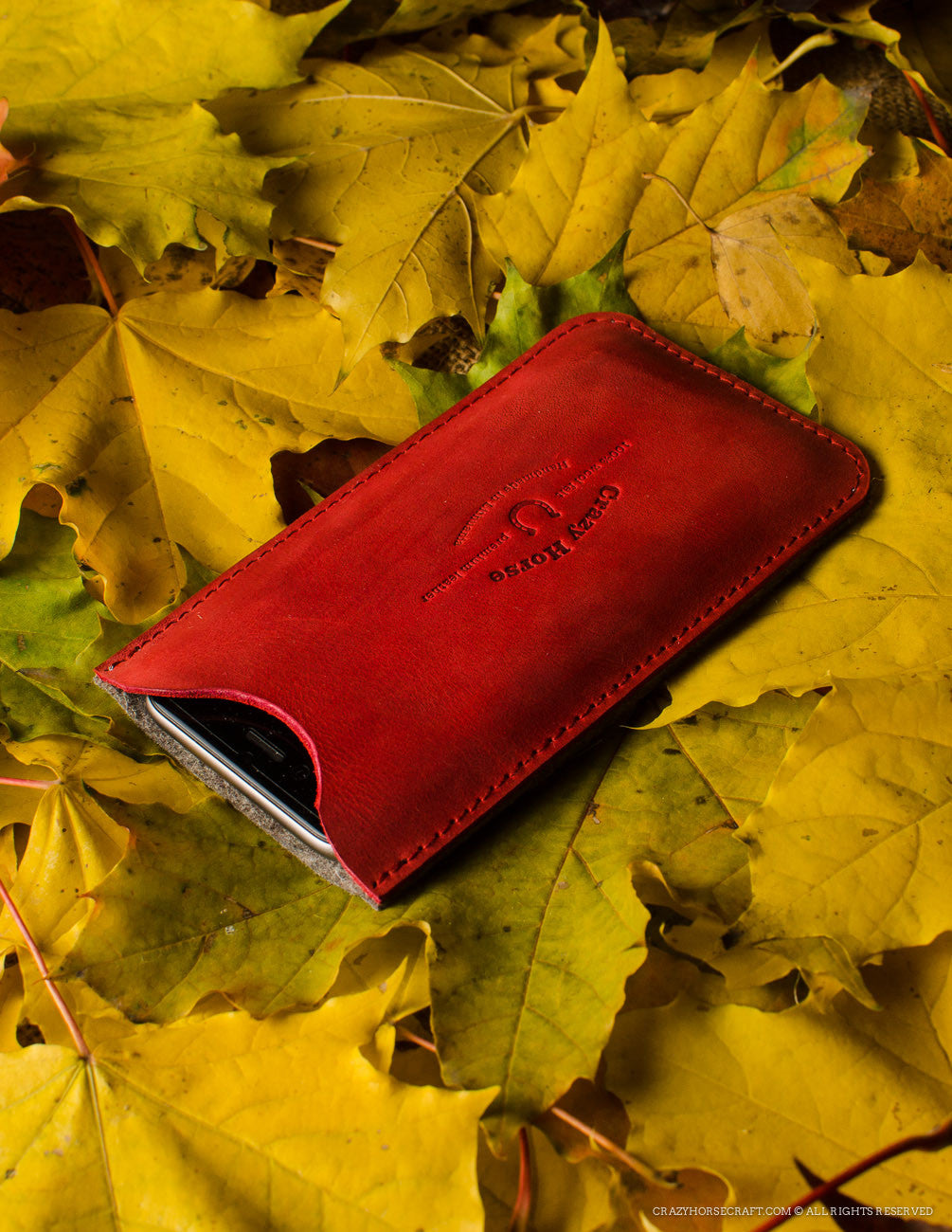 Leather Red Iphone 6s case wool felt with cardholder