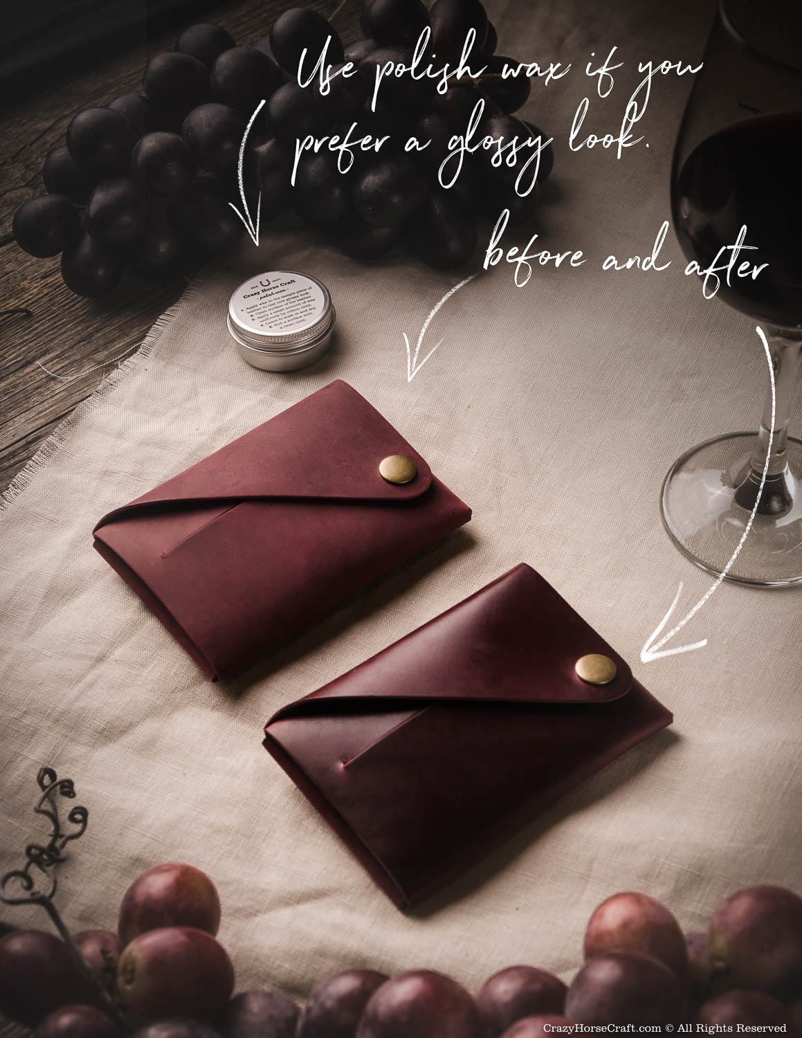 Minimalistic leather wallet marsala red