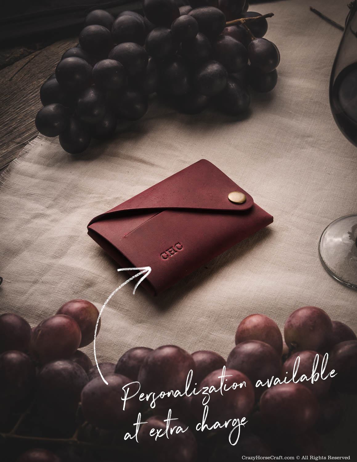 personalized Minimalistic leather wallet marsala red