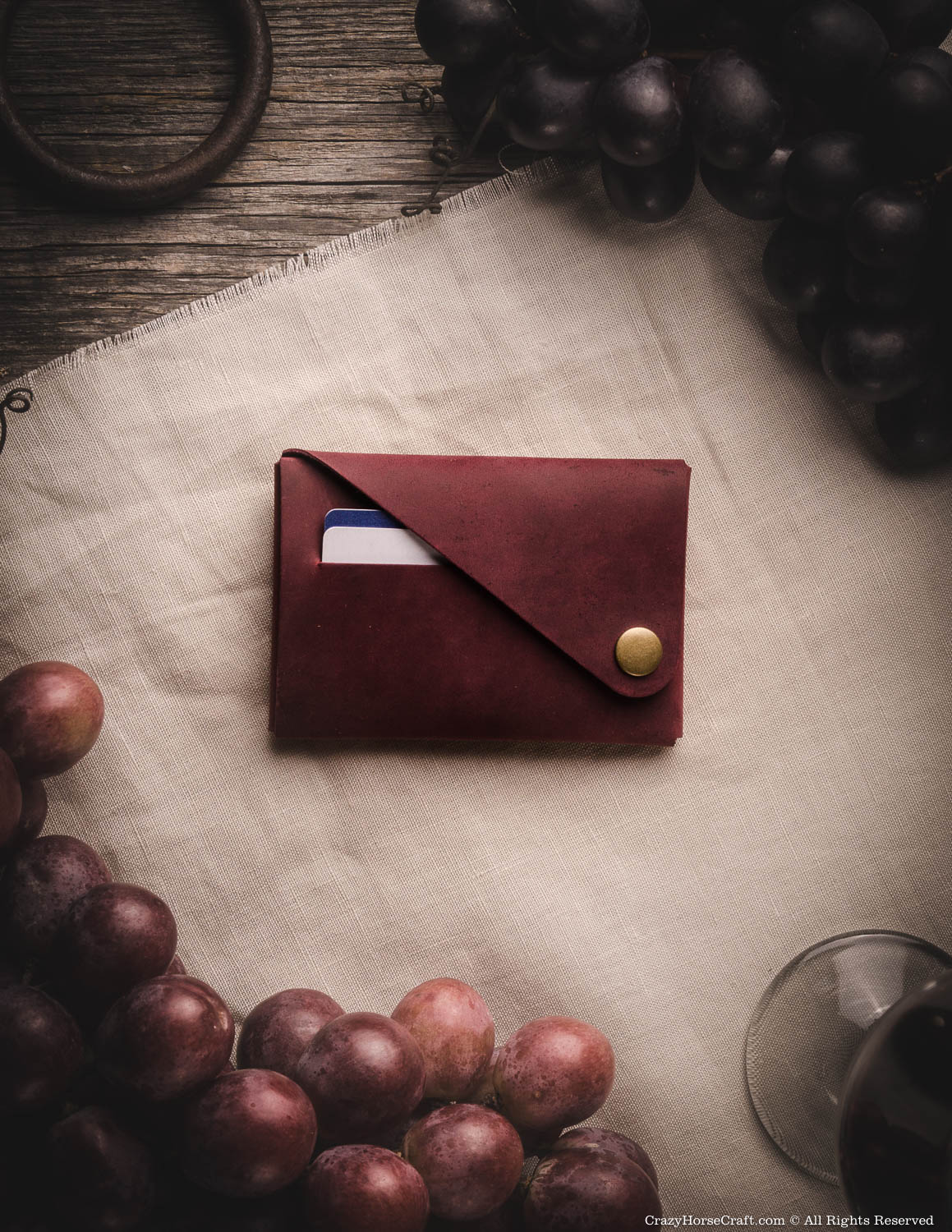 Minimalistic leather wallet cardholder marsala red