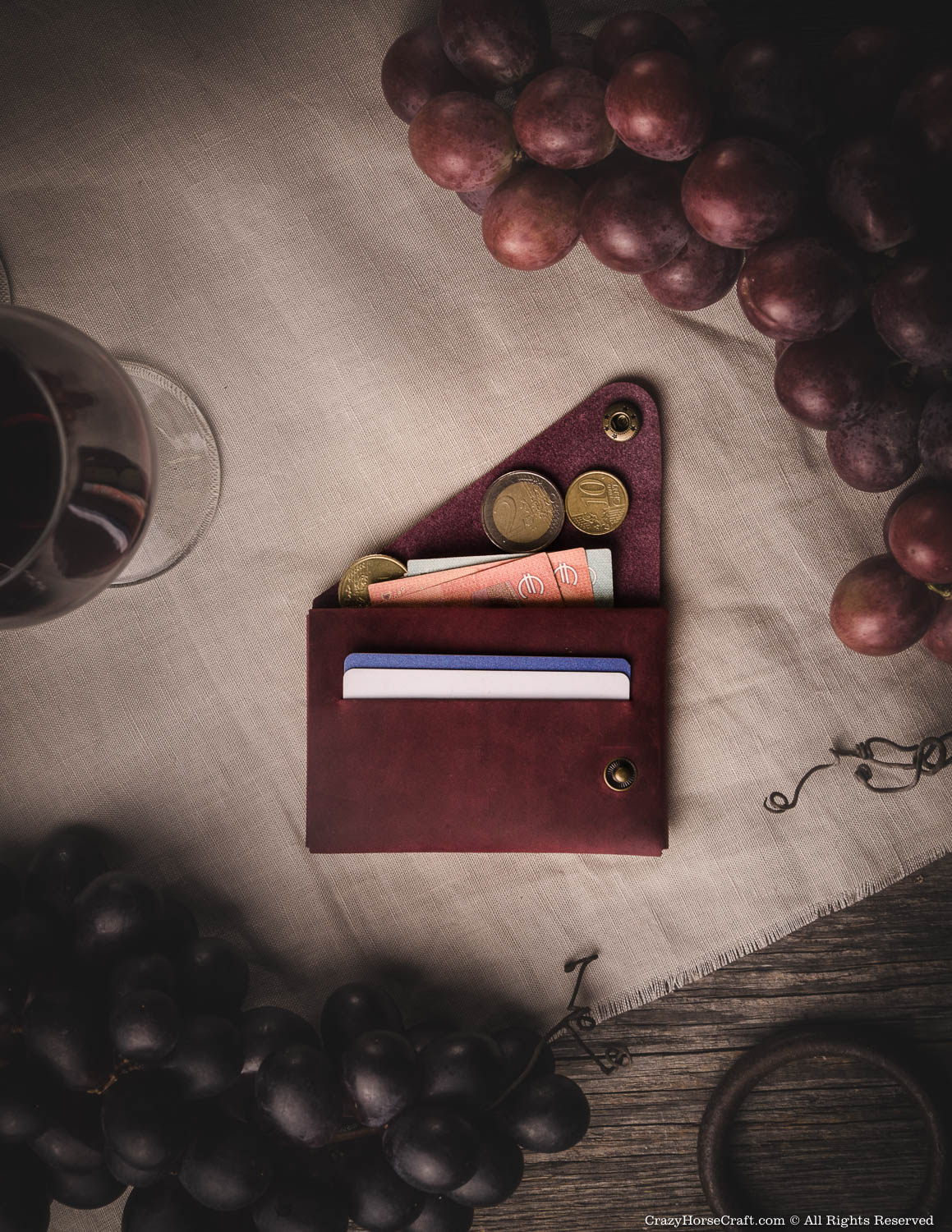 Minimalist leather wallet marsala red