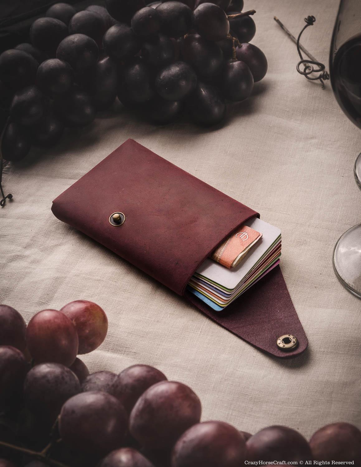 Minimalist leather wallet card holder marsala red