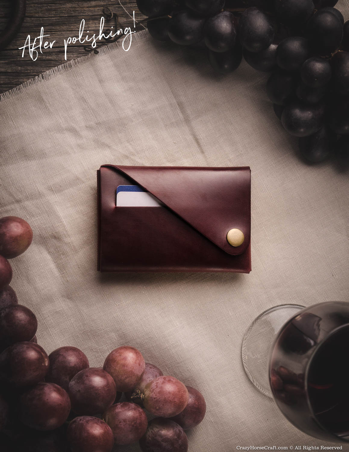 Minimalist leather wallet marsala red