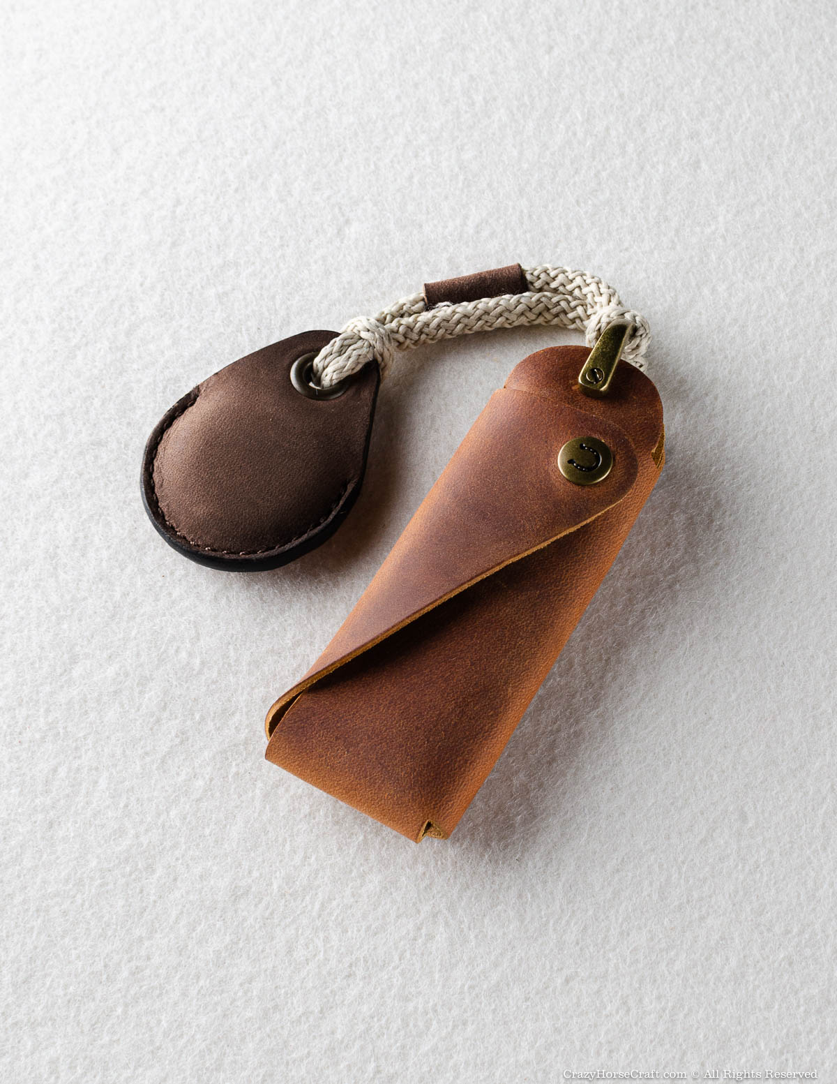 Veg-Tanned Leather AirTag Holder / Case / Key Tag | Wood Brown