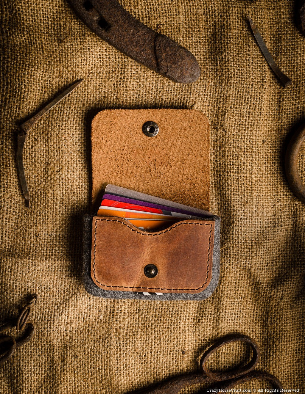 Leather Business and Credit Card Holder orange front