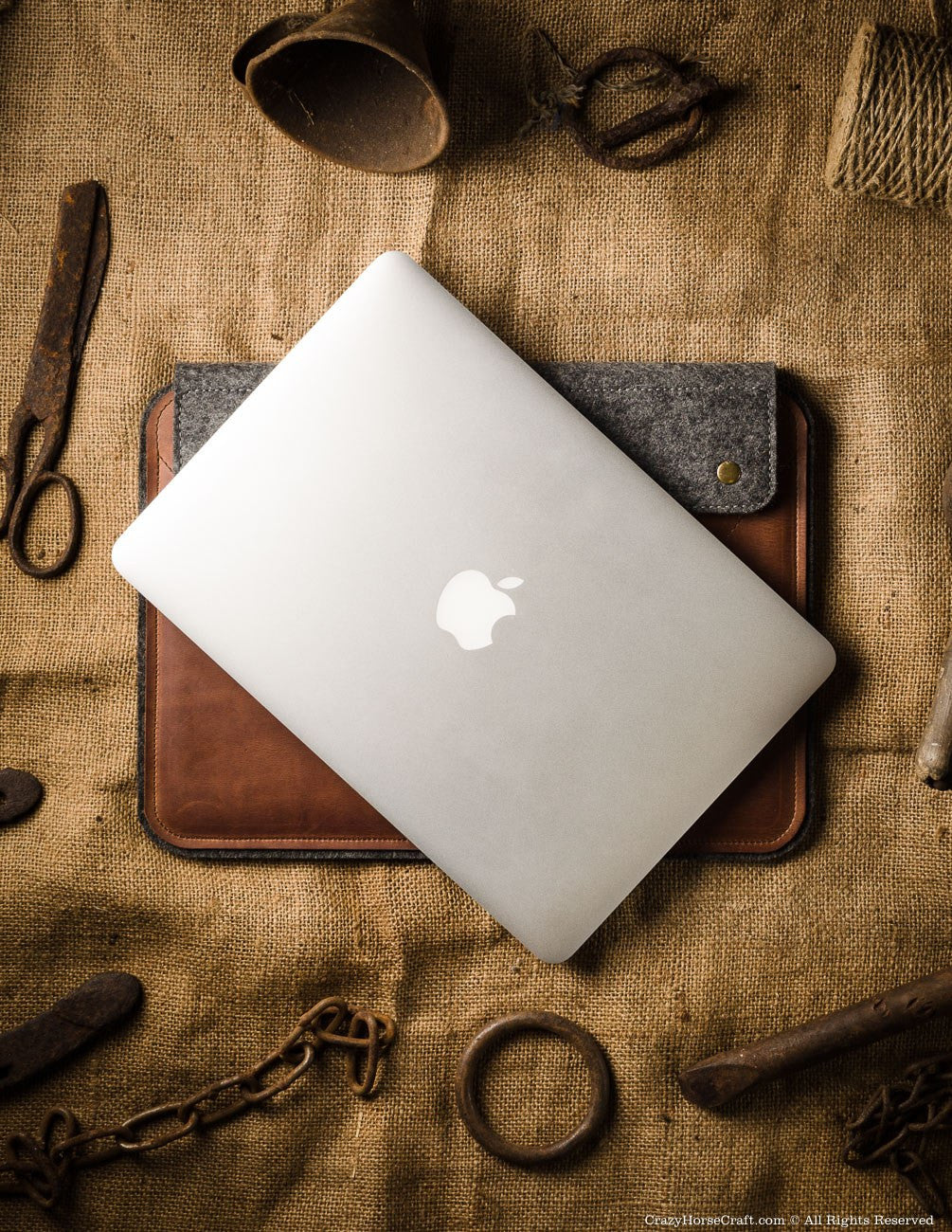 Leather macbook pro with touch bar case sleeve brown front