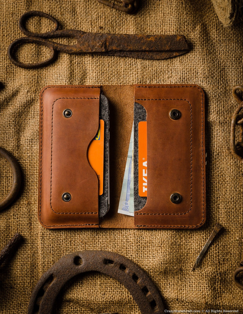 Leather two iphone 8 plus case / wallet, orange, inside