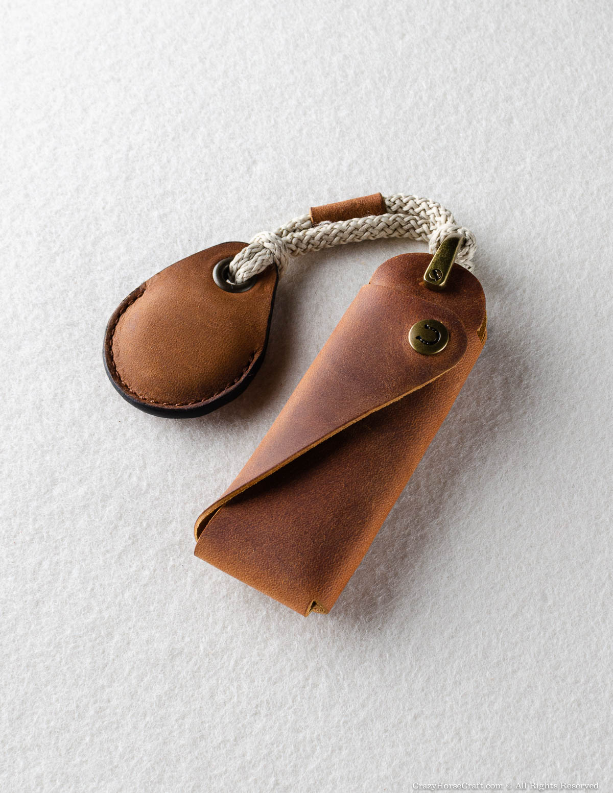 Veg-Tanned Leather AirTag Holder / Case / Key Tag | Classic Brown