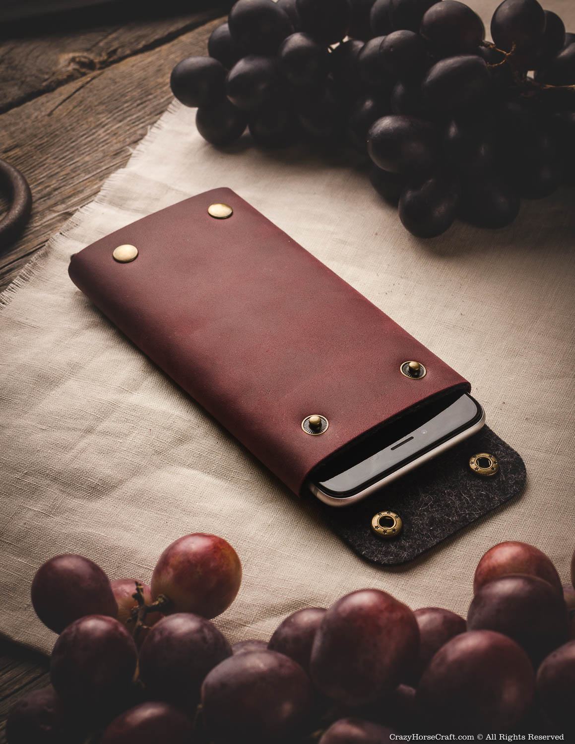 Minimalistische Leder Geldbörse / Handytasche | Marsala Wein