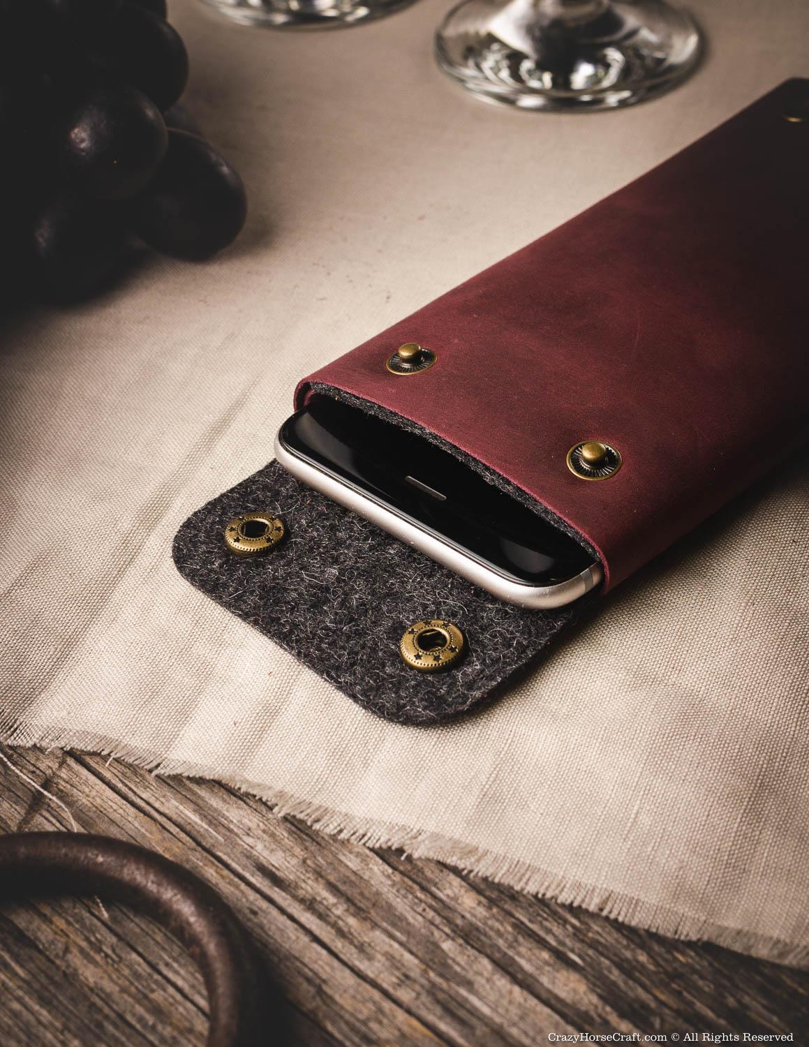 Minimalistische Leder Geldbörse / Handytasche | Marsala Wein