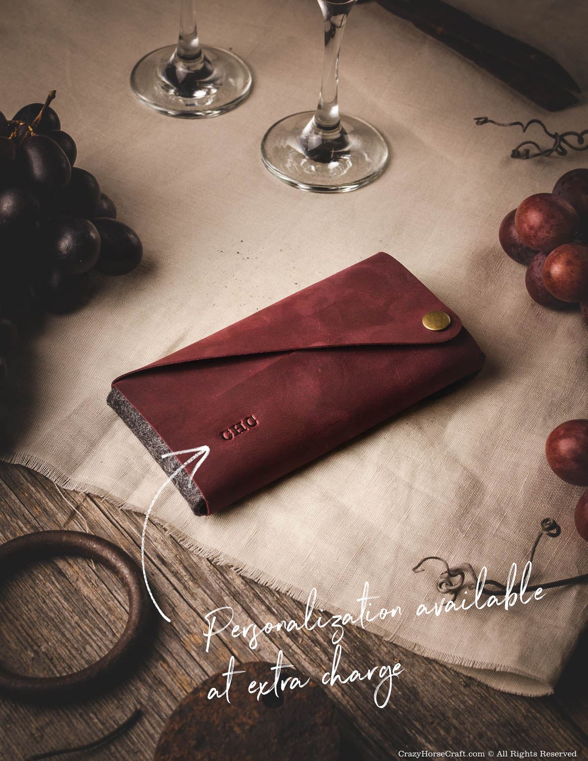 Minimalistische Leder Geldbörse / Handytasche | Marsala Wein
