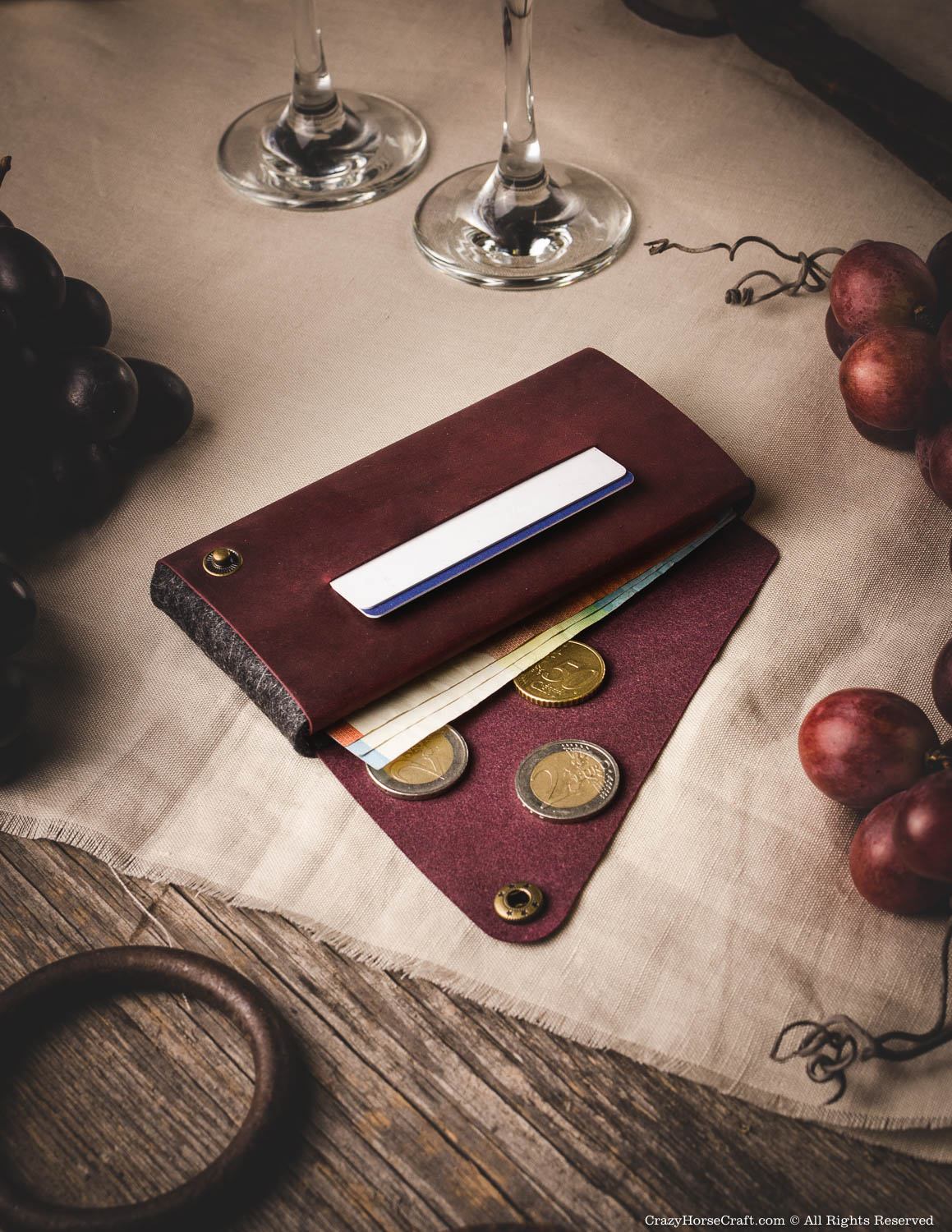 Minimalistische Leder Geldbörse / Handytasche | Marsala Wein