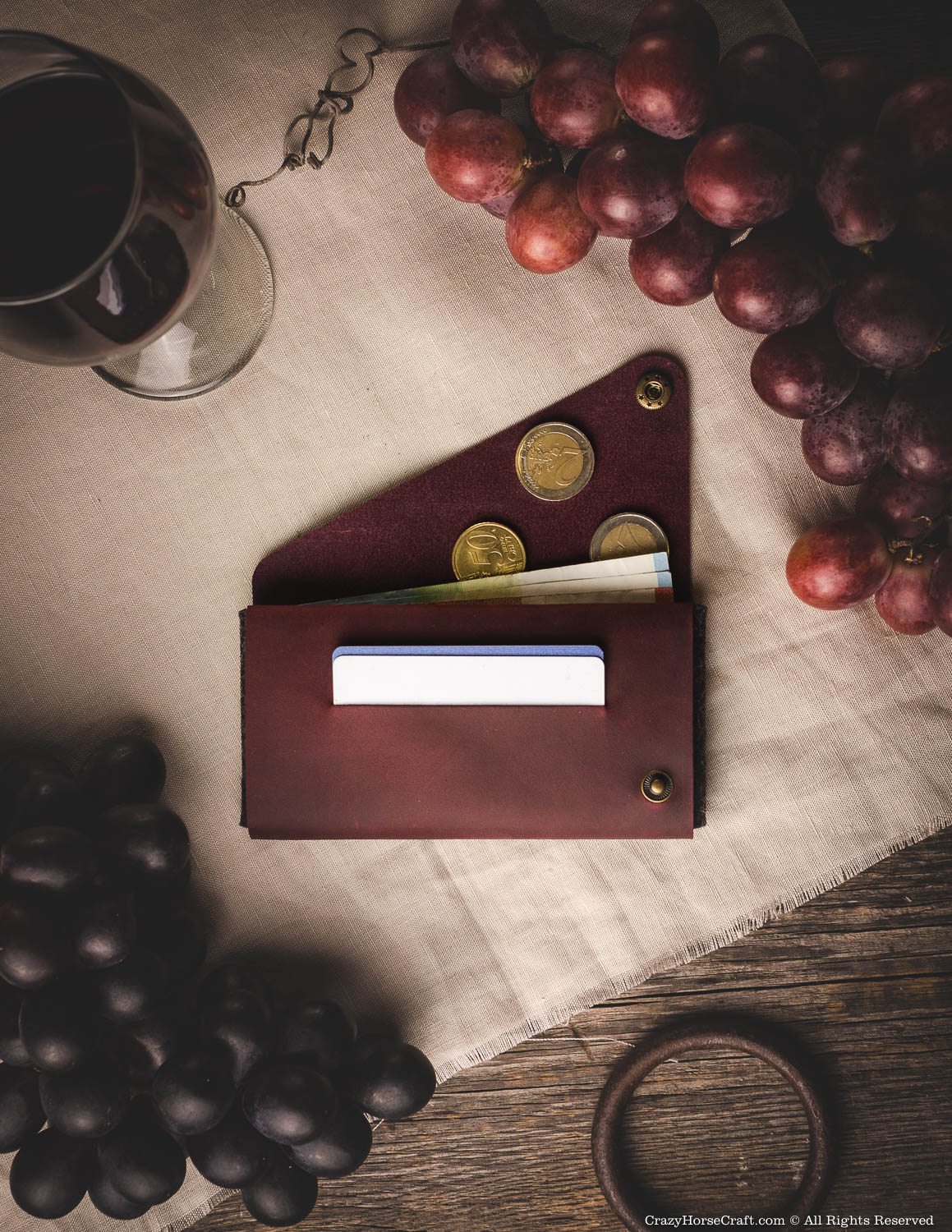 Minimalistische Leder Geldbörse / Handytasche | Marsala Wein