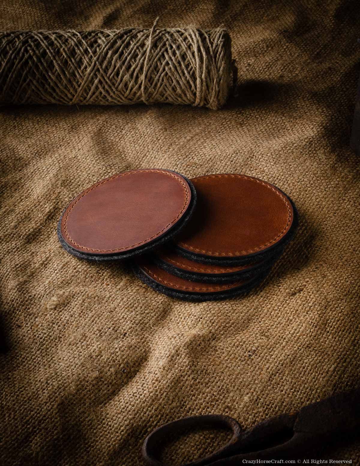 Veg-Tanned Leather Coasters 4pcs Set