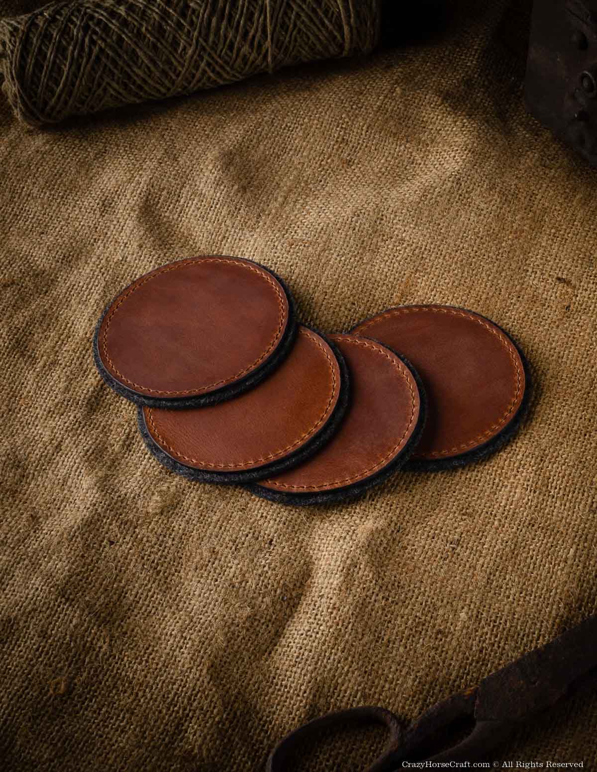 Veg-Tanned Leather Coasters 4pcs Set