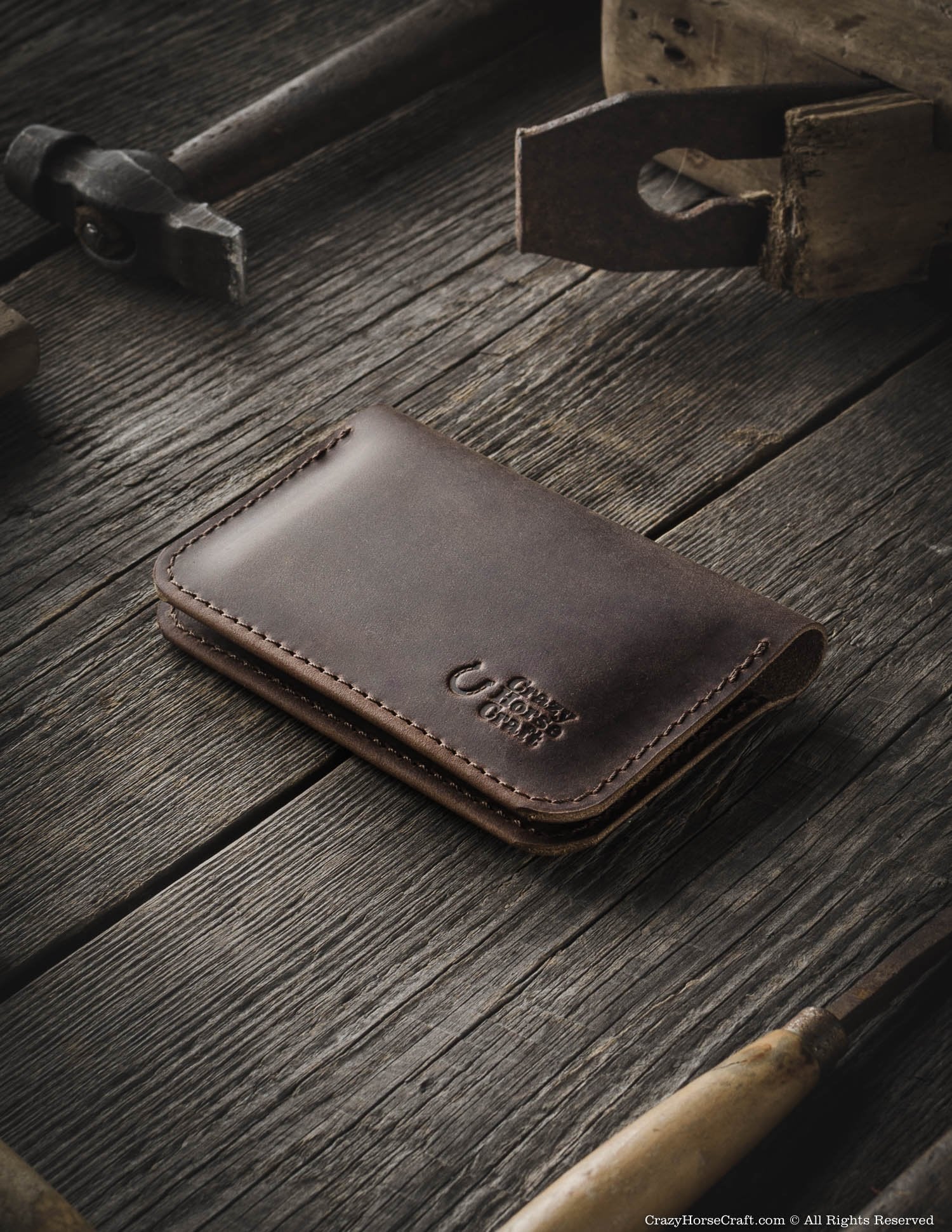 Saddle leather credit card holder small wallet for men or women brown