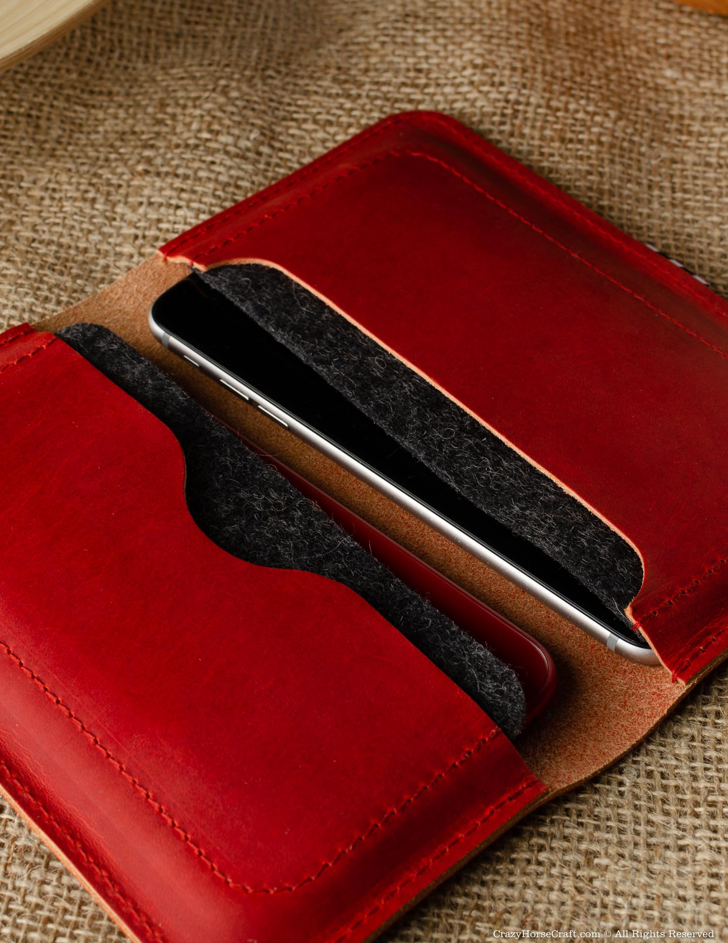 Leather wallet / case for two phones | Fragola Red