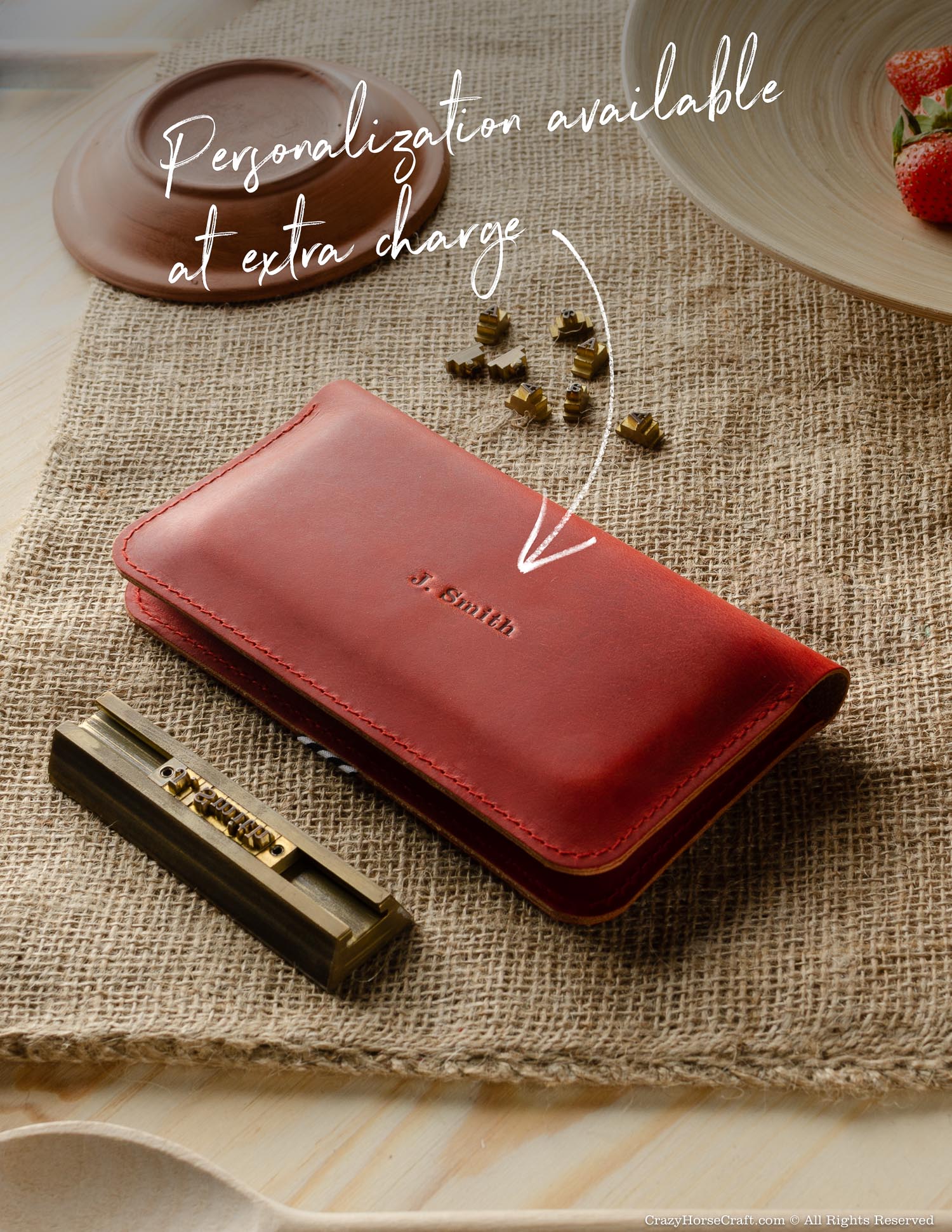 Leather wallet / case for two phones | Fragola Red